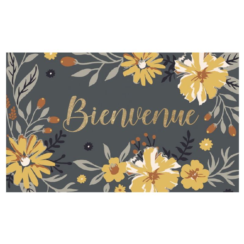 SH Home Decor - Bienvenue Yellow Flowers Coir Mat