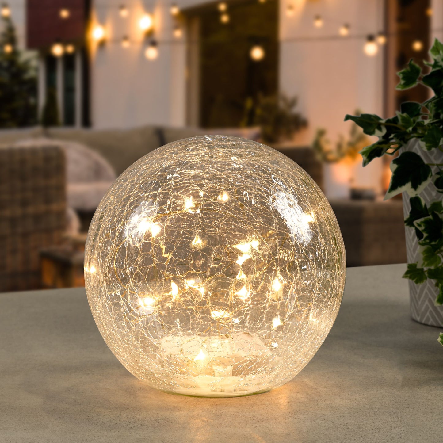 SH Home Decor - Crackled Glass Sphere with LED Light